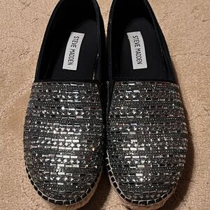 Steve Madden Black Slip-On Espadrilles with Silver Rhinestones 6